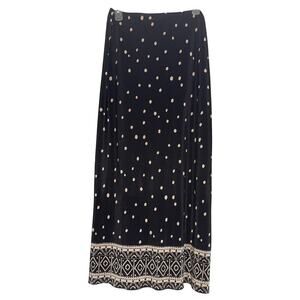 Vintage Rafael Women's Size Small Black Polka Dot Geometric Hem Maxi Skirt